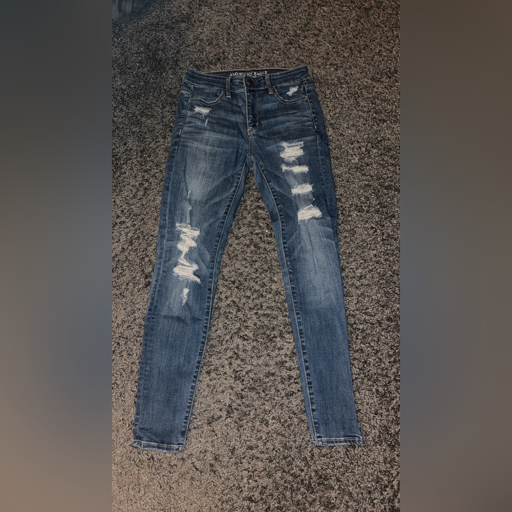 American Eagle Outfitters Ripped Blue Skinny Jeans